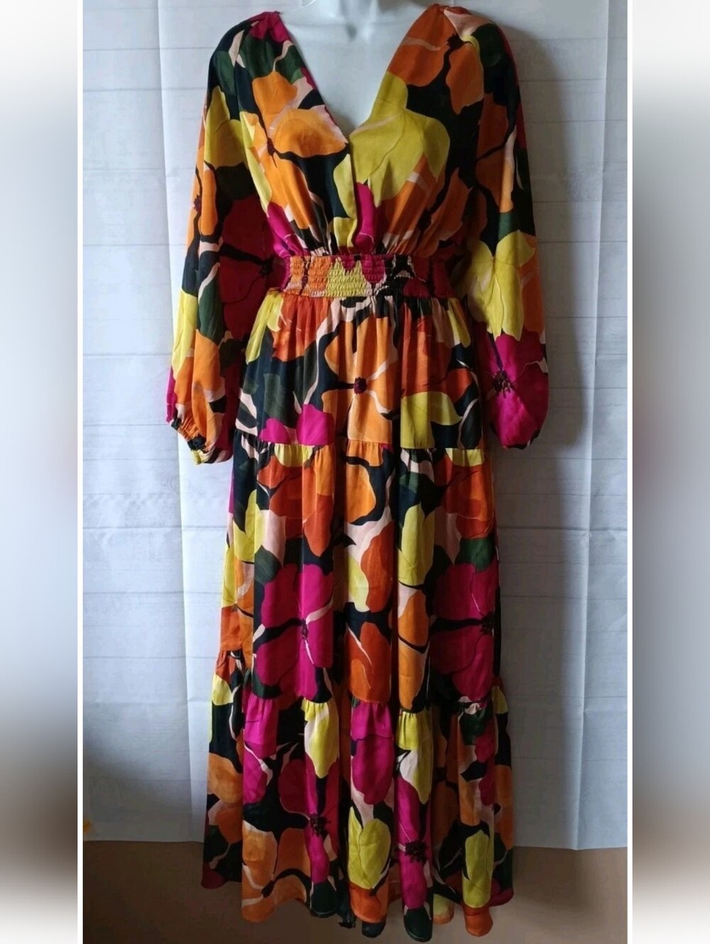 Dress Forum Los Angeles Floral Satin Lace Up Back Maxi Dress